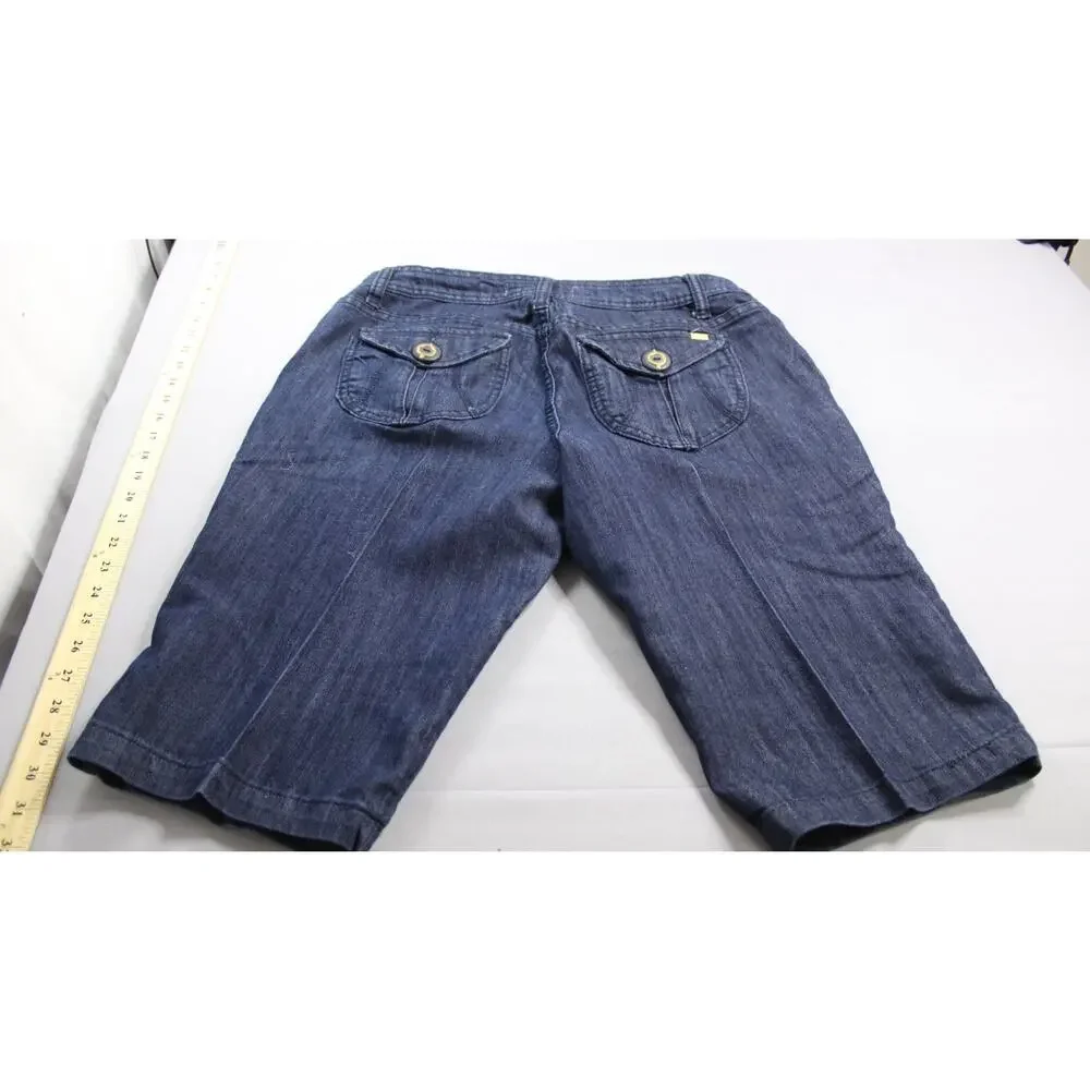 Zanadi Bermuda Shorts Womens Size 15 Blue Denim Stretch Sailor Button Accents